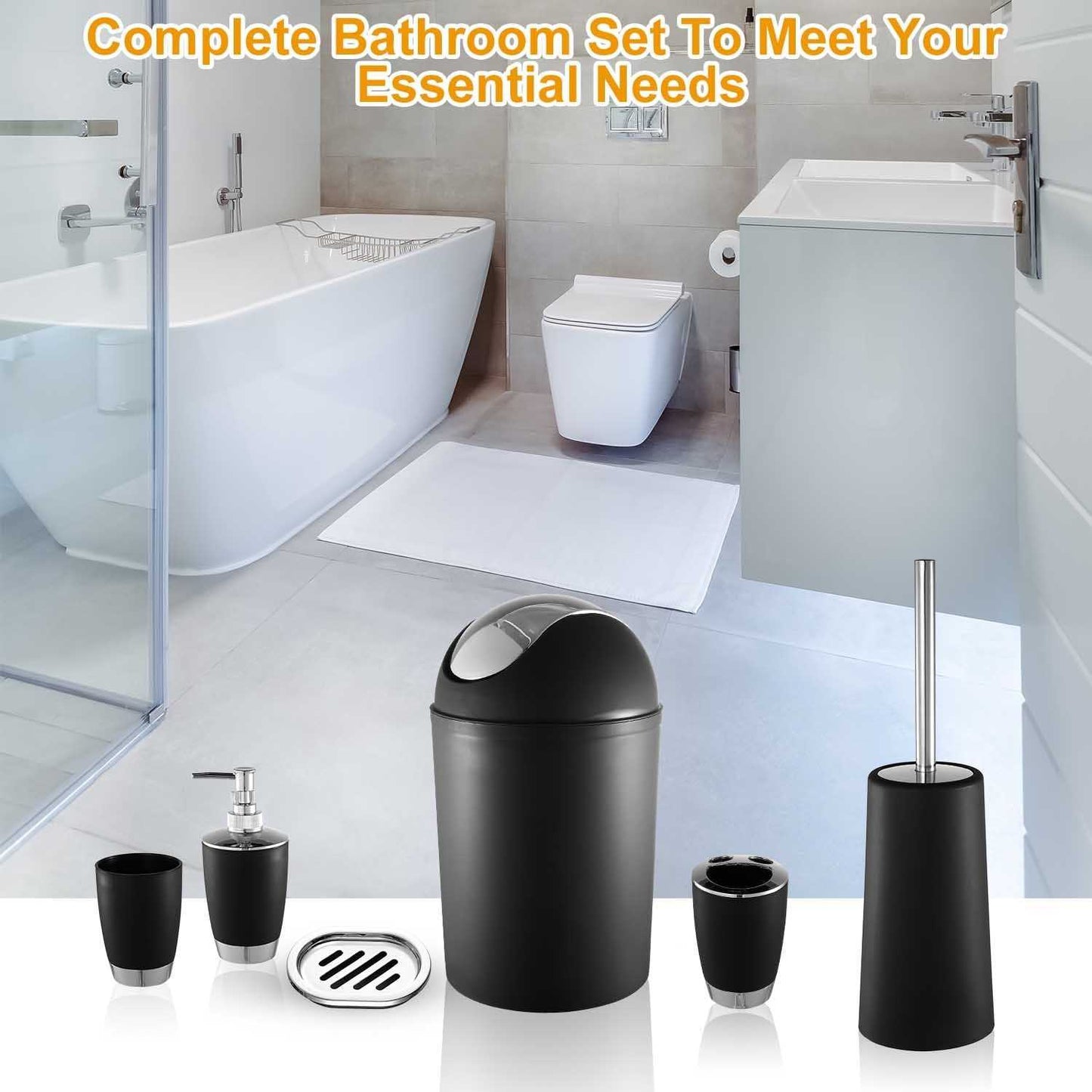 Bathroom Accessories Set 6 Pcs Bathroom Set Ensemble Complete Soap Dispenser Toothbrush Holder - luxuryhomedecoridea.com