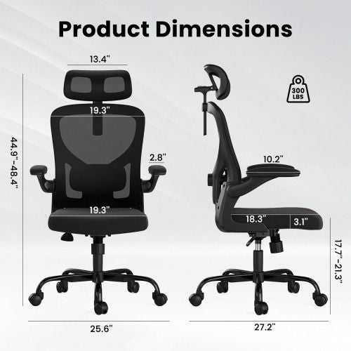 Ergonomic Office Chair High Back Computer Desk Chair with Headrest Armrests and Adjustable Lumbar Support Comfortable Swivel Task Chair for Home Office Study Room Black - luxuryhomedecoridea.com