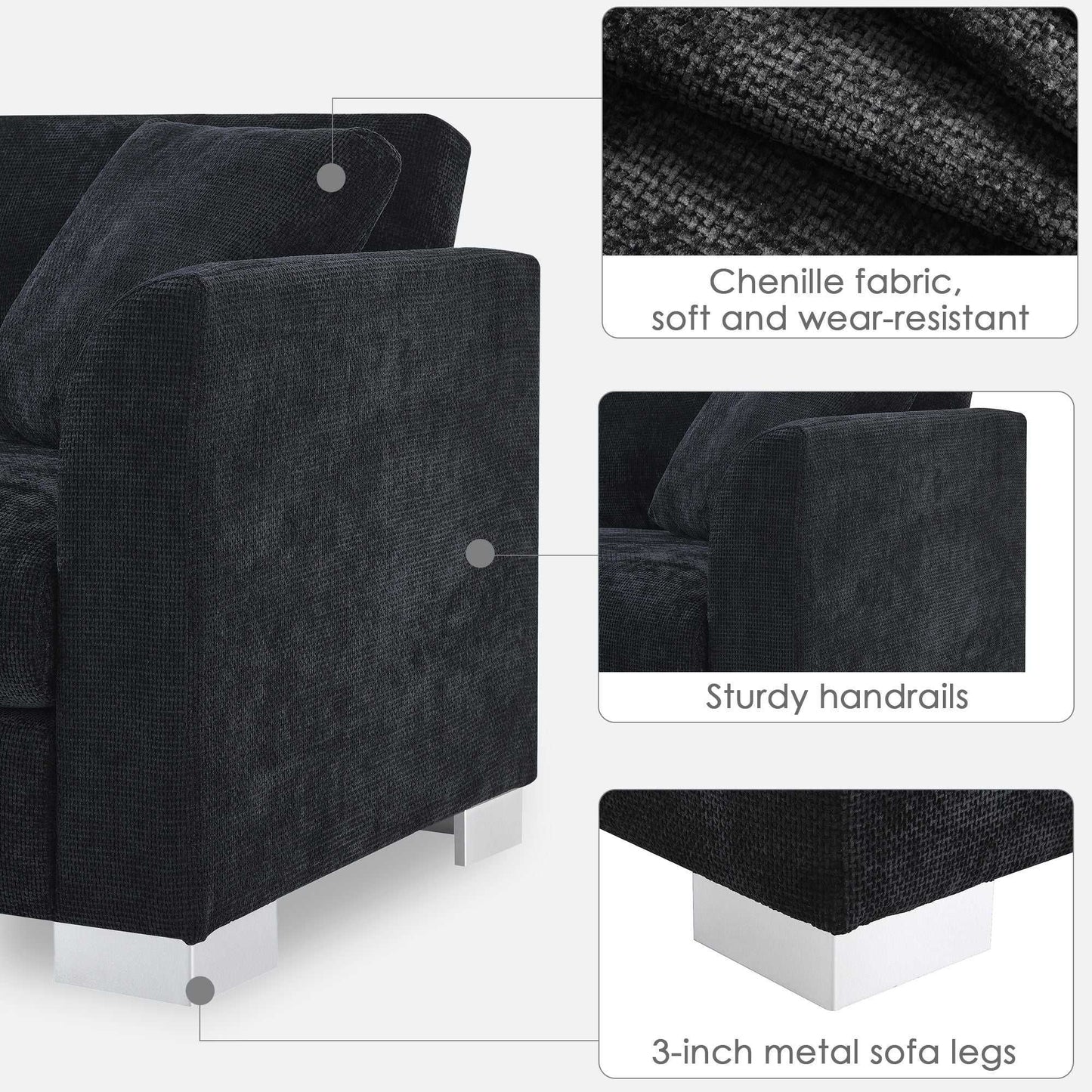 [VIDEO provided][New] 96*56" Modern Cloud Sectional Sofa,L-shaped Luxury Couch Set with 2 Free pillows,4-seat Chenille Indoor Furniture with Oversized Chaise for Living Room,Apartment,Office,3 Colors - luxuryhomedecoridea.com