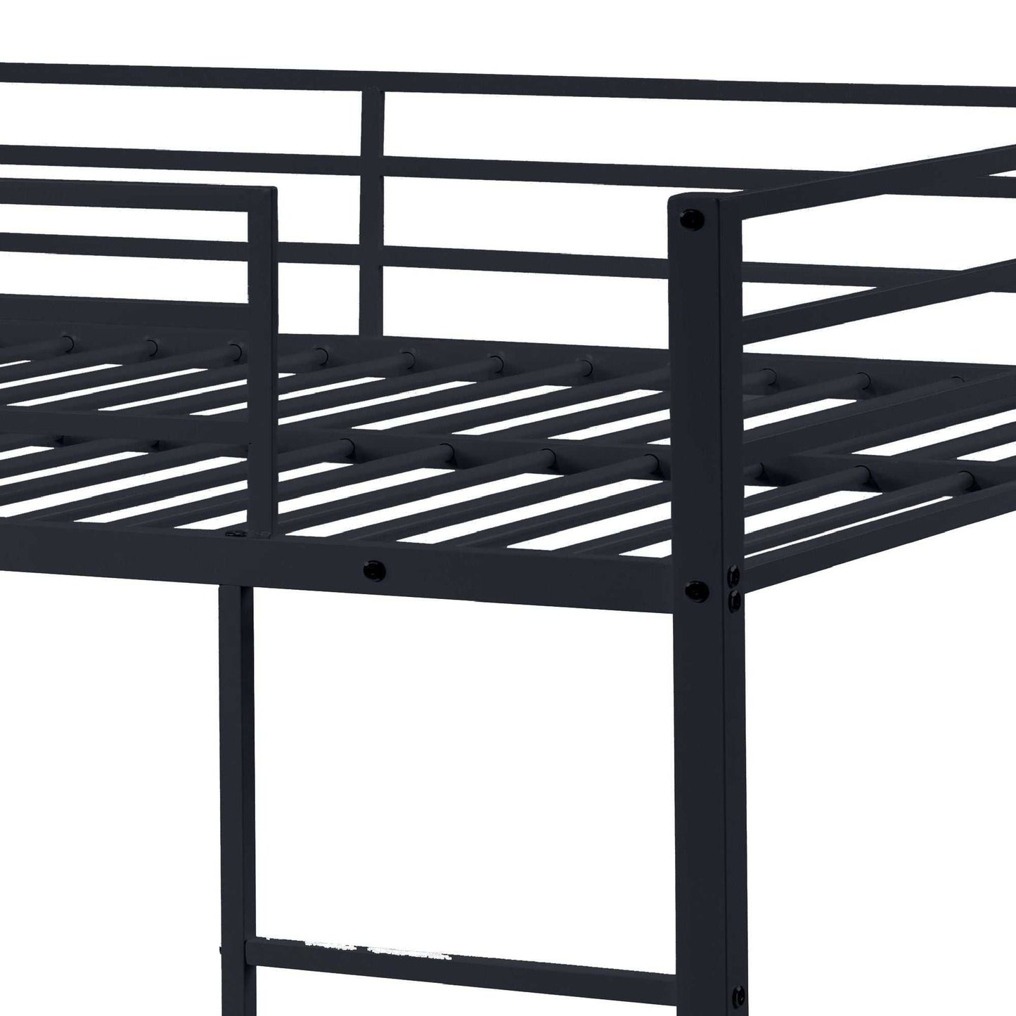 Full Over Full Bunk Bed, Heavy Duty Metal Bunk Bed Frame with Built-in Ladder and Safety Guard Rail, Low Metal Bunk Bed Frame for Kids, No Boxspring Required, For Small Spaces, Black - luxuryhomedecoridea.com