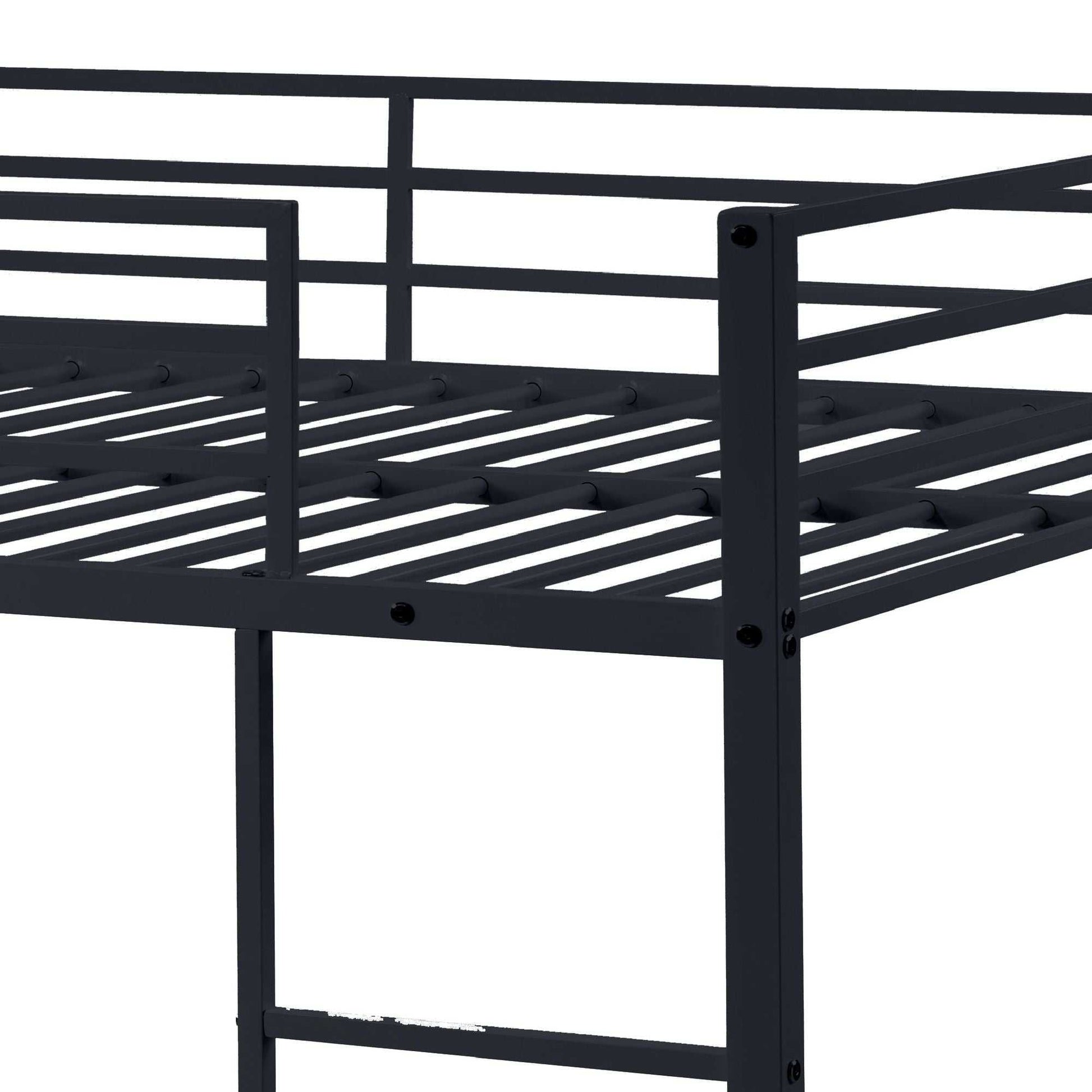 Full Over Full Bunk Bed, Heavy Duty Metal Bunk Bed Frame with Built-in Ladder and Safety Guard Rail, Low Metal Bunk Bed Frame for Kids, No Boxspring Required, For Small Spaces, Black - luxuryhomedecoridea.com