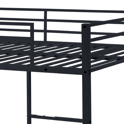 Full Over Full Bunk Bed, Heavy Duty Metal Bunk Bed Frame with Built-in Ladder and Safety Guard Rail, Low Metal Bunk Bed Frame for Kids, No Boxspring Required, For Small Spaces, Black - luxuryhomedecoridea.com