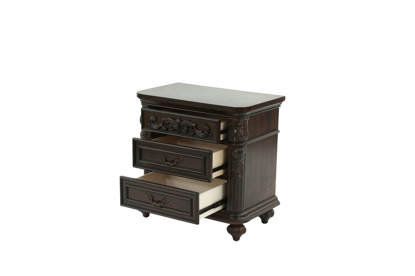 Traditional Antique Walnut 1pc Nightstand Bedroom Furniture Cherry Veneer 2-Drawers Hanging Pull Bedside Table - luxuryhomedecoridea.com