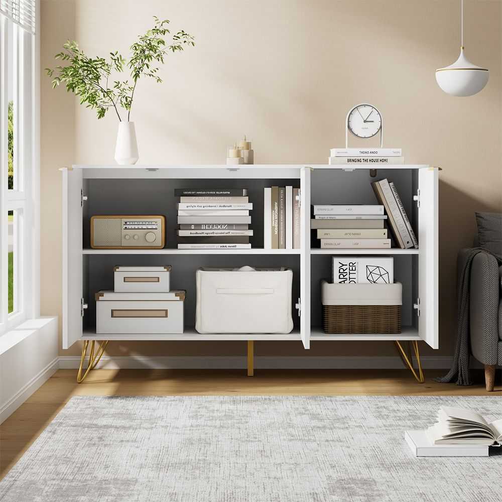 Sideboard Storage Cabinet with Adjustable Shelves, Buffet Cabinet, Elegant Fashionable Storage Cabinet with Golden Handle and Metal Legs, Modern Coffee Bar Station, Wood Kitchen Table - luxuryhomedecoridea.com