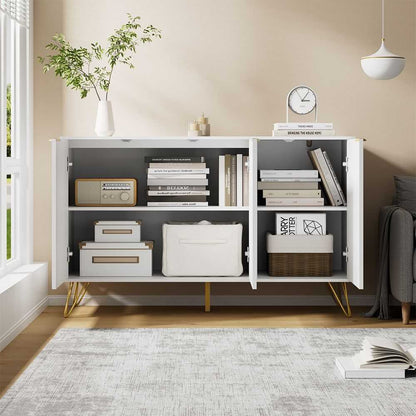 Sideboard Storage Cabinet with Adjustable Shelves, Buffet Cabinet, Elegant Fashionable Storage Cabinet with Golden Handle and Metal Legs, Modern Coffee Bar Station, Wood Kitchen Table - luxuryhomedecoridea.com