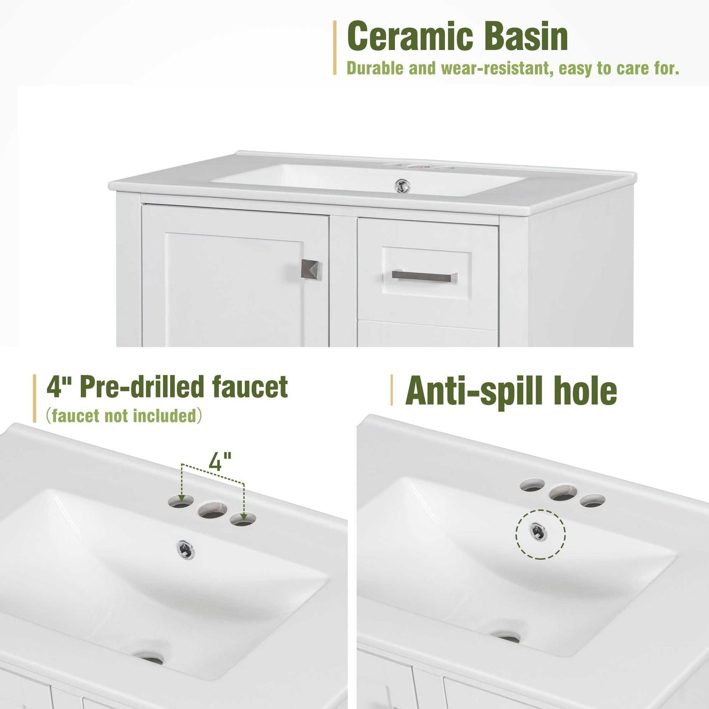 30" Bathroom Vanity , Modern Bathroom Cabinet with Sink Combo Set, Bathroom Storage Cabinet with a Soft Closing Door and 3 Drawers, Solid Wood Frame - luxuryhomedecoridea.com