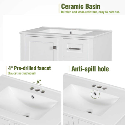 30" Bathroom Vanity , Modern Bathroom Cabinet with Sink Combo Set, Bathroom Storage Cabinet with a Soft Closing Door and 3 Drawers, Solid Wood Frame - luxuryhomedecoridea.com