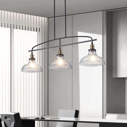 45" Industrial 3-Light Pendant Chandelier with Clear Glass Shades, Black Metal Frame, Adjustable Height, Modern Farmhouse Lighting for Kitchen Island, Dining Room, or Living Room (Bulb Not Included) - luxuryhomedecoridea.com