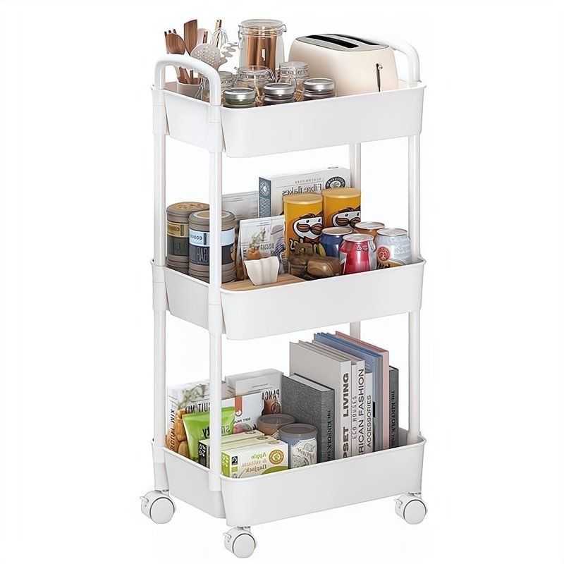 Cowin 3-Tier Metal Rolling Storage Cart Shelves Rolling Utility Cart Organizer Cart Movable Storage Organizer Bathroom Kitchen Office Workshop White - luxuryhomedecoridea.com