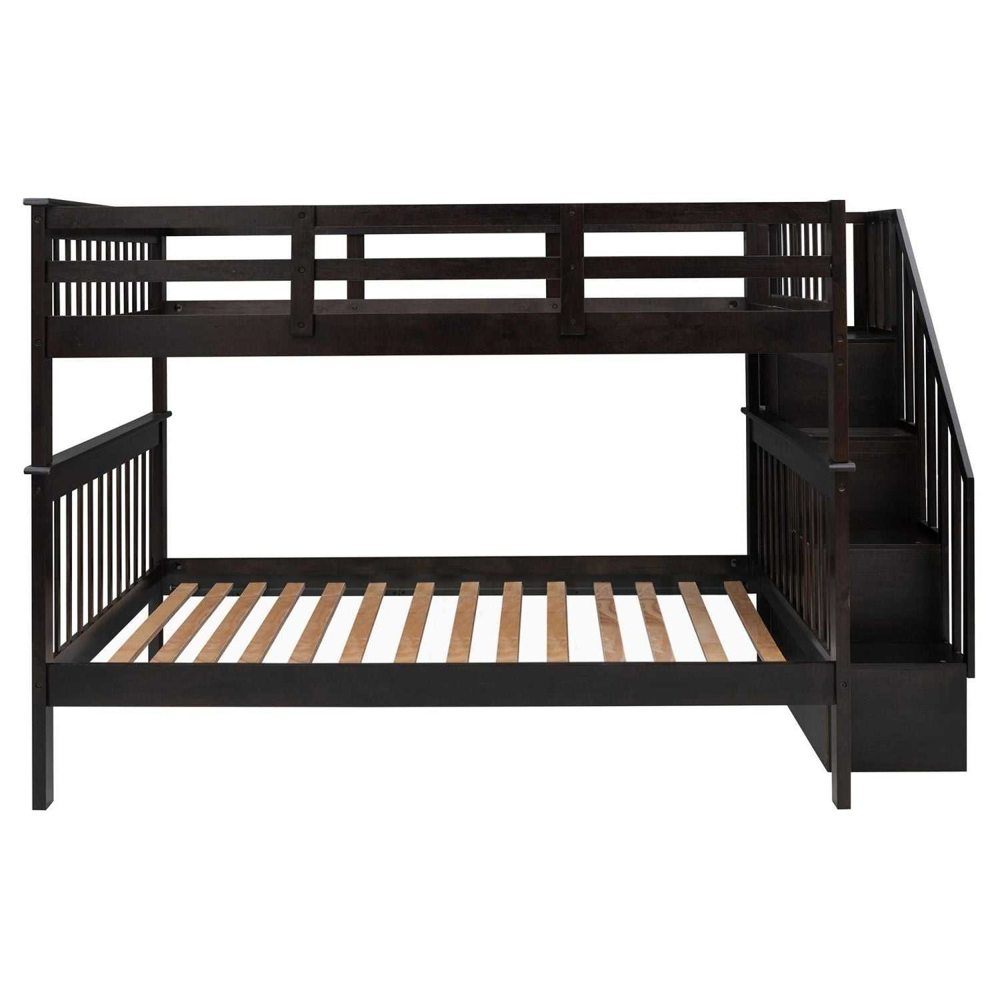Stairway Full-Over-Full Bunk Bed with Storage and Guard Rail for Bedroom, Dorm, Espresso - luxuryhomedecoridea.com
