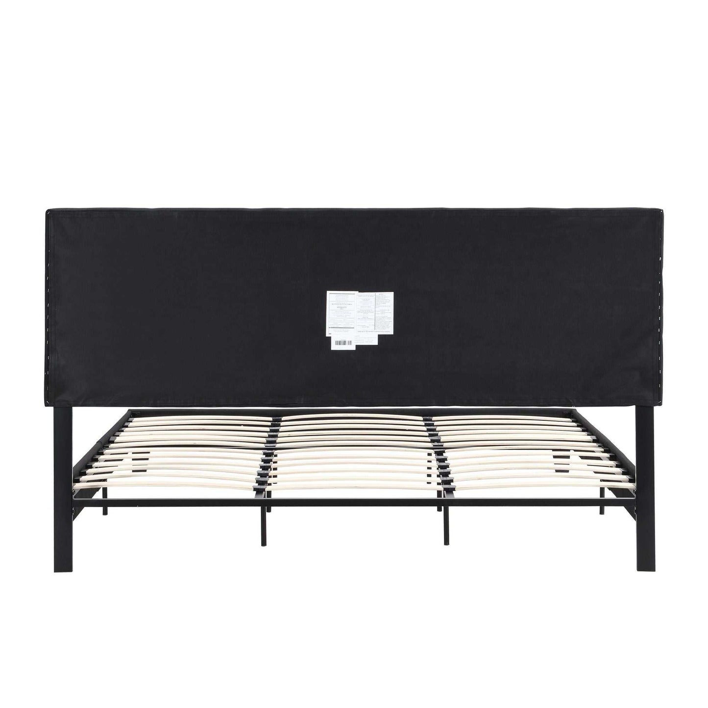 King Size Upholstered Platform Bed Frame with Linen Fabric Headboard, No Box Spring Needed, Wood Slat Support, Easy Assembly, BLACK - luxuryhomedecoridea.com