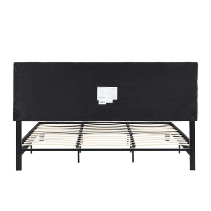 King Size Upholstered Platform Bed Frame with Linen Fabric Headboard, No Box Spring Needed, Wood Slat Support, Easy Assembly, BLACK - luxuryhomedecoridea.com