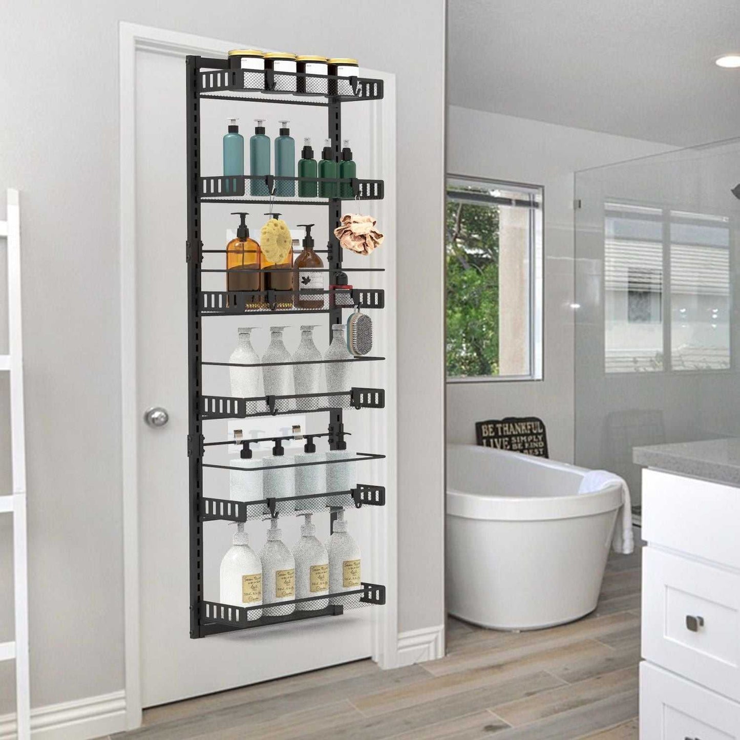 10LBS Loading 6-Tier Over the Door Pantry Organizer, Large Metal Door Spice Rack, Hanging Heavy-Duty Pantry Door Storage Shelf Easy Install Behind Door Storagefor Kitchen and Bathroom, Black - luxuryhomedecoridea.com