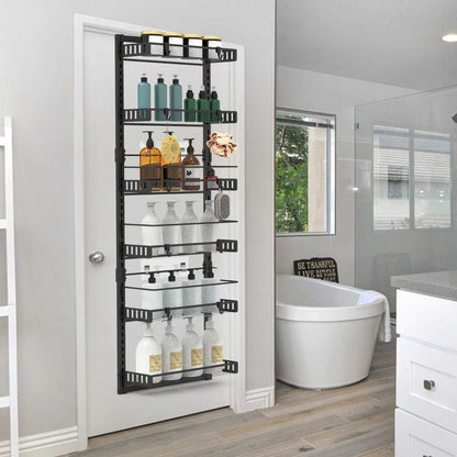 10LBS Loading 6-Tier Over the Door Pantry Organizer, Large Metal Door Spice Rack, Hanging Heavy-Duty Pantry Door Storage Shelf Easy Install Behind Door Storagefor Kitchen and Bathroom, Black - luxuryhomedecoridea.com