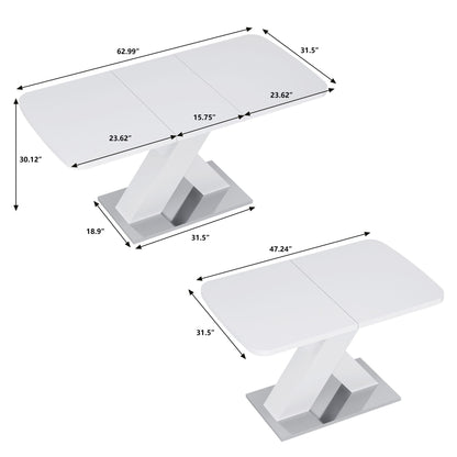 Modern Square Dining Table, Stretchable, White Table Top+MDF X-Shape Table Leg with Metal Base - luxuryhomedecoridea.com