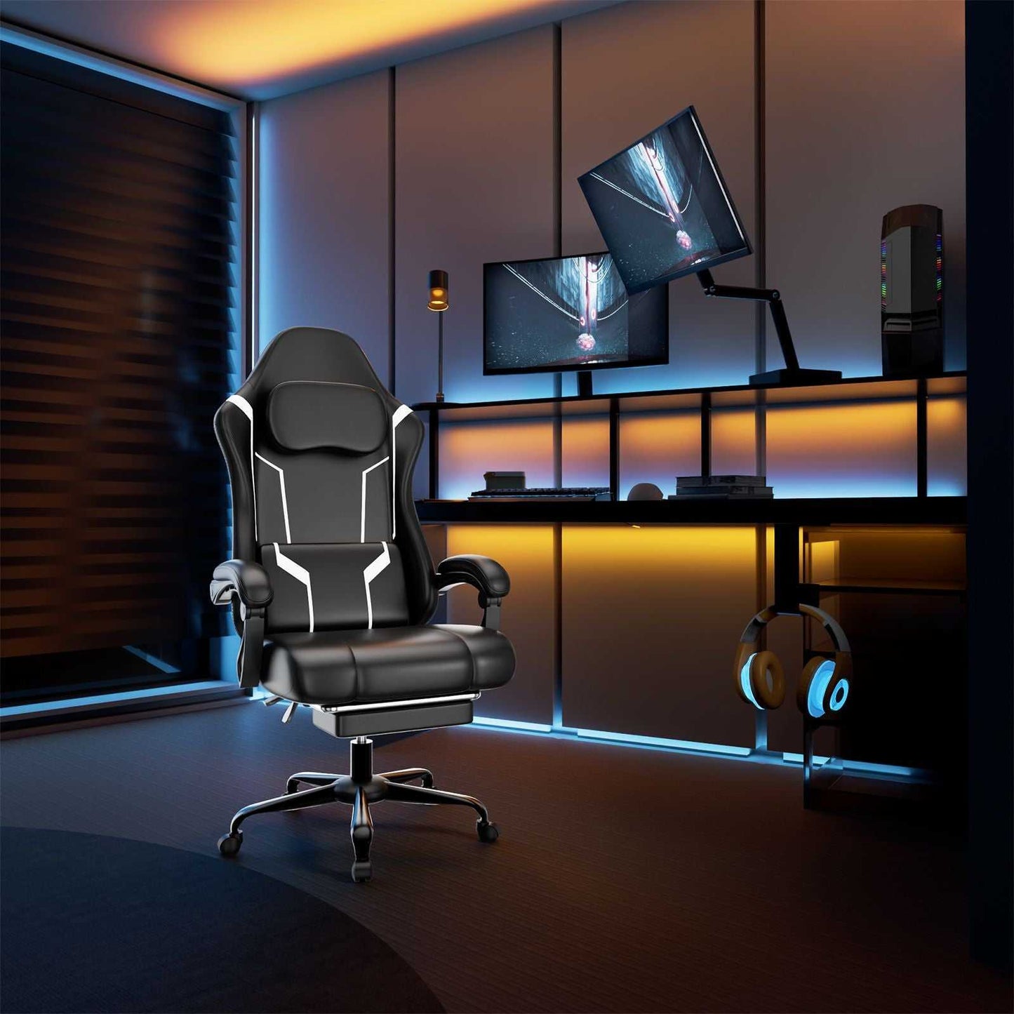Ergonomic Gaming Chair, Electronic Gaming Chair With Pocket Spring Pad And Footrest, Height Adjustable Computer Chair - luxuryhomedecoridea.com