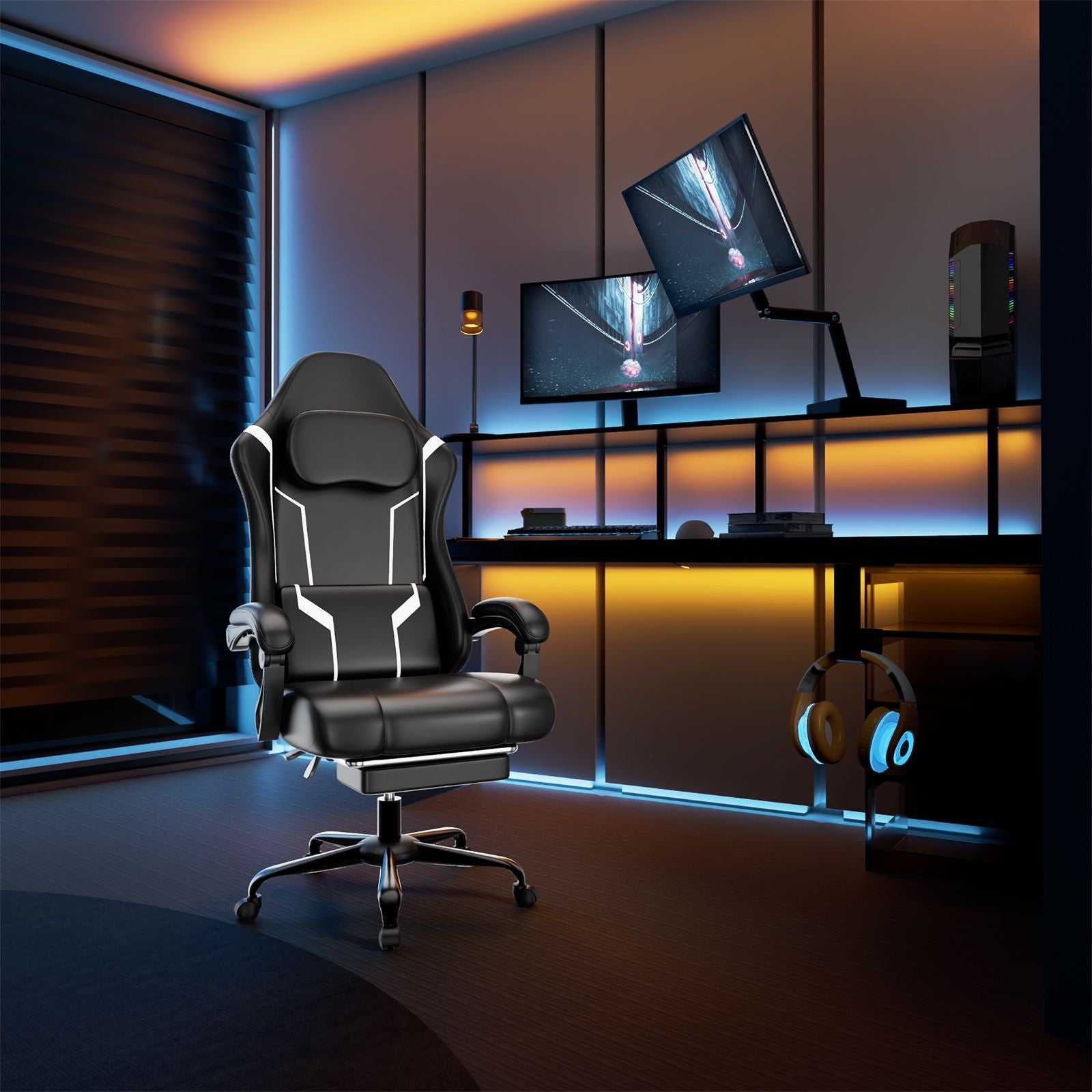 Ergonomic Gaming Chair, Electronic Gaming Chair With Pocket Spring Pad And Footrest, Height Adjustable Computer Chair - luxuryhomedecoridea.com