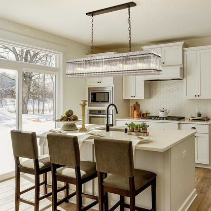 Modern Rectangular Crystal Glass Chandelier, 10-Lights Black Chandelier Lighting Contemporary Pendant Ceiling Light Fixture for Dining Room Living Room Kitchen Island - luxuryhomedecoridea.com