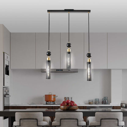 25" Modern Black and Gold 3-Light Pendant Chandelier, Adjustable Hanging Lights with Cylindrical Mesh Shades, E26 Base, Ideal for Dining Room, Kitchen Island, or Living Room Lighting (No Bulbs) - luxuryhomedecoridea.com