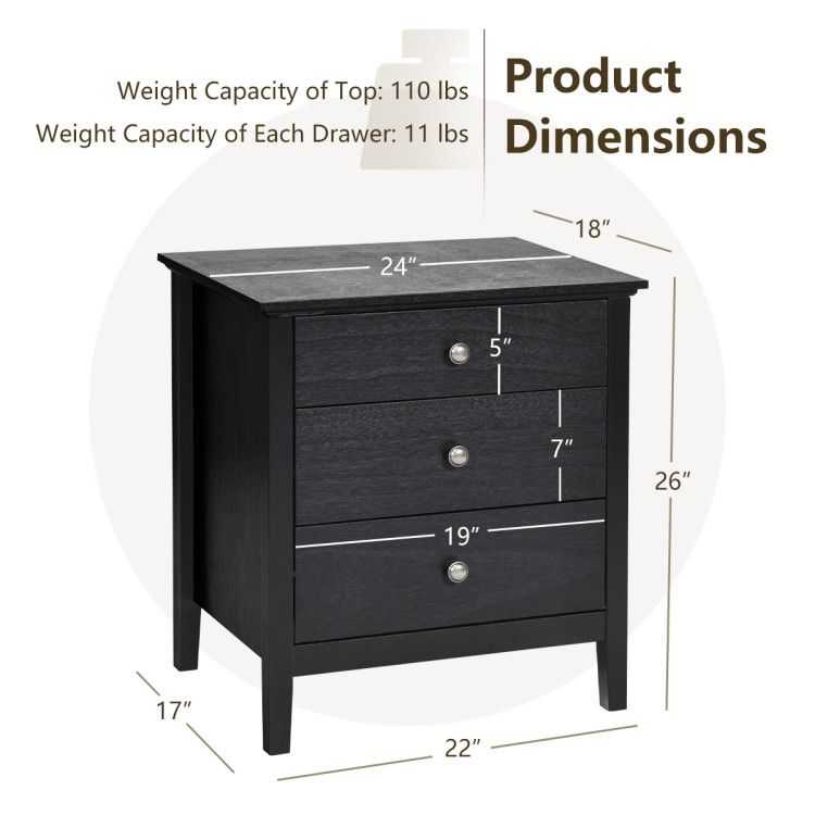 Nightstand Beside End Side Table Organizer with 3 Drawers - luxuryhomedecoridea.com