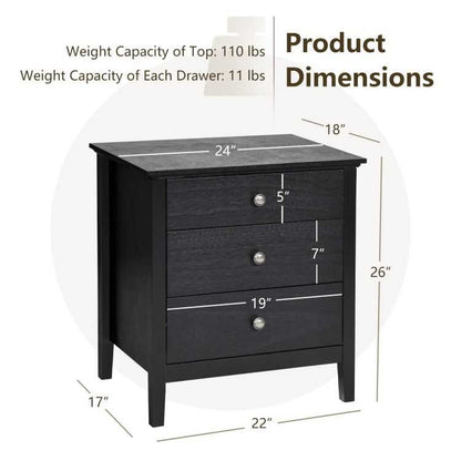 Nightstand Beside End Side Table Organizer with 3 Drawers - luxuryhomedecoridea.com