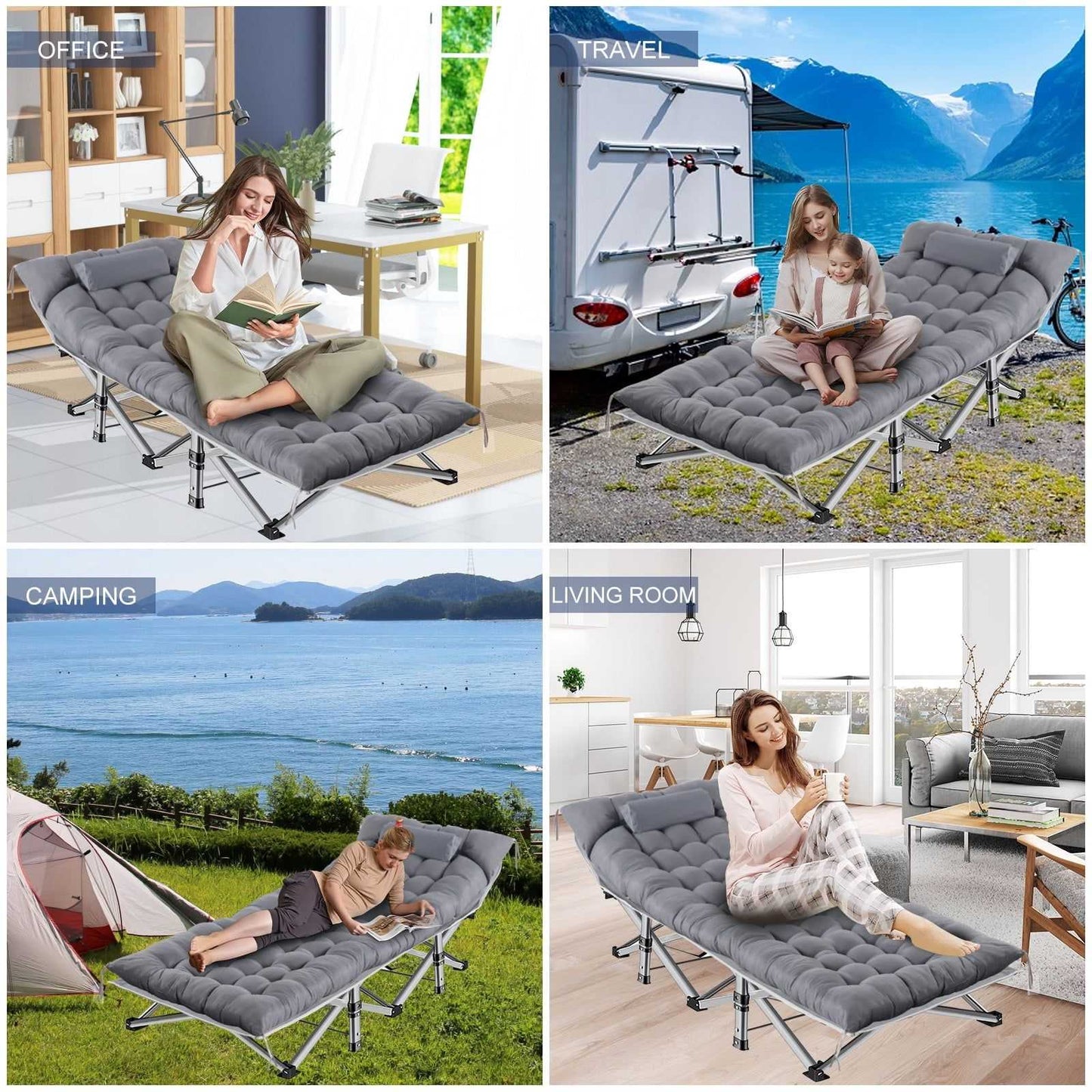 Folding Bed Cot with Pillow, 2 Sided Mattress Heavy Duty Folding Sleeping Cot Guest Bed, Folding Camping Cots for Traveling Camp Office Outdoor and Beach - luxuryhomedecoridea.com