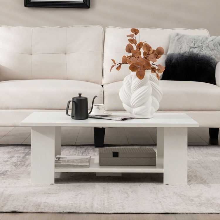 Large 41 Inch 2-tier Wooden Modern Coffee Table with Storage Shelf living room table - luxuryhomedecoridea.com
