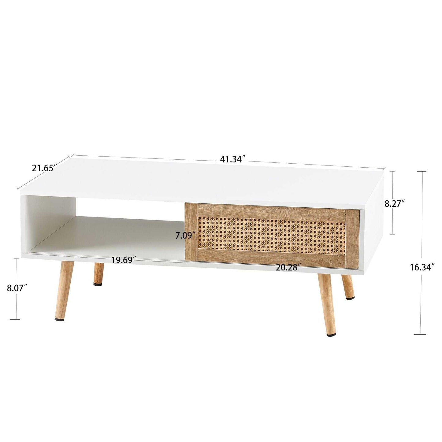 41.34" Rattan Coffee table, sliding door for storage, solid wood legs, Modern table for living room - luxuryhomedecoridea.com