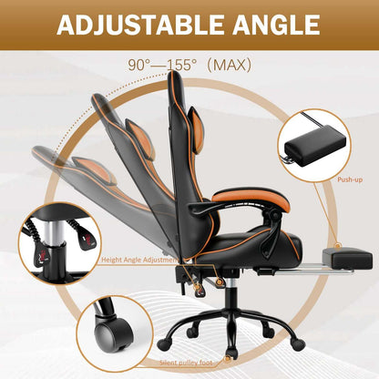 Ergonomic Gaming Chair for Adults, Comfortable Computer Chair for Heavy People, Adjustable Height Office Desk Chair with Wheels, Breathable Leather Video Game Chairs - luxuryhomedecoridea.com