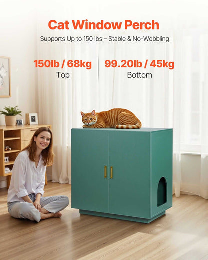 VEVOR Cat Litter Box Enclosure, 31.5 in Hidden Litter Box Cabinet, Wooden Indoor Cat Washroom with Ventilated Holes, Double-Door Kitty Pet House Furniture, End Side Table Fit Most Litterboxes - luxuryhomedecoridea.com
