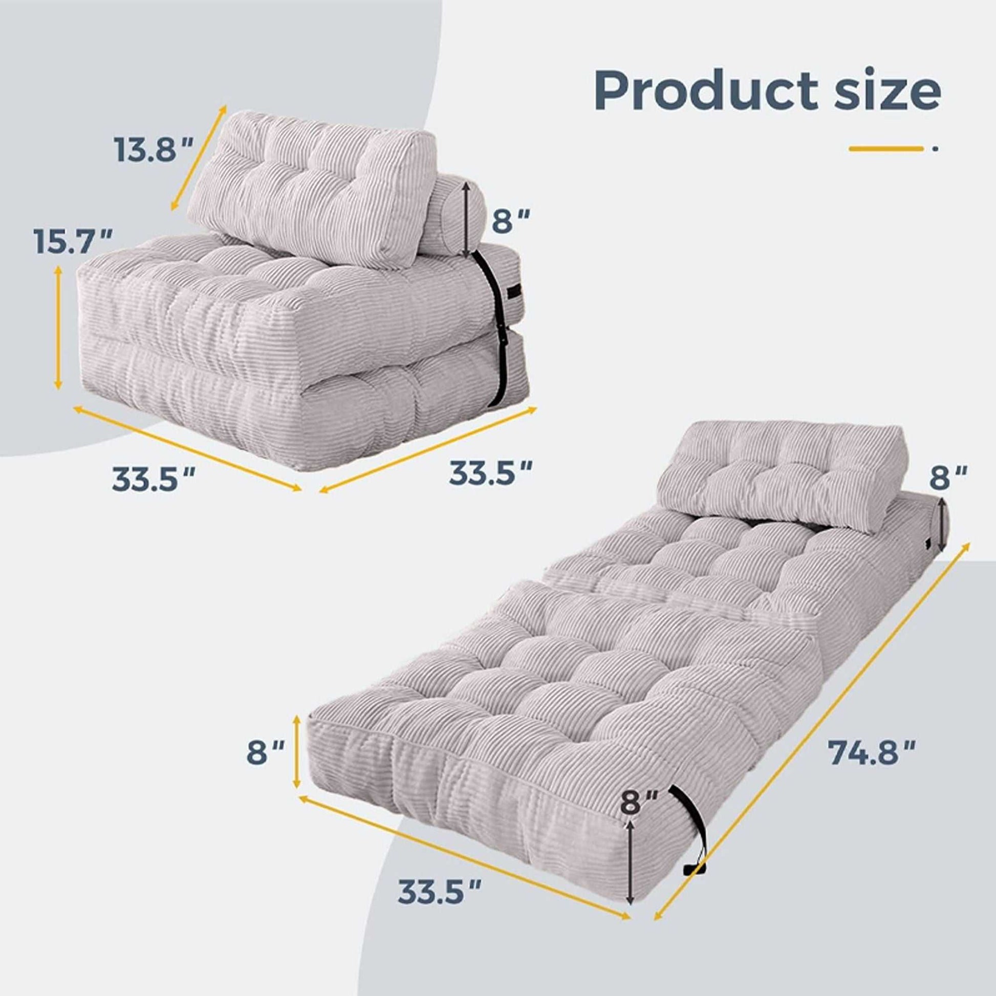 Modern Memory Foam Compressed Sofa Chair,Folding Sofa Bed, Convertible Sleeping Chair With Backrest Support And Soft Corduroy Fabric,Fold Couch Bed With Pillow For Small Spaces - luxuryhomedecoridea.com