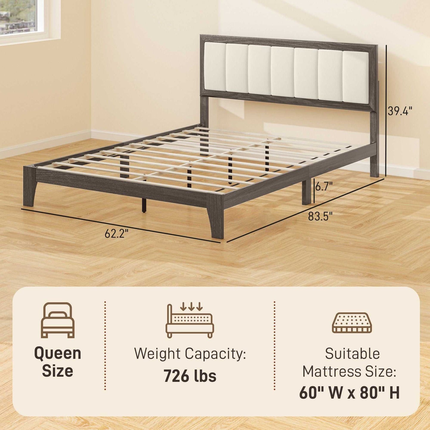 Queen Size Bed Frame with Headboard Queen Platform Bed Frame with Wooden Slats No Box Spring Needed Easy Assembly Walnut - luxuryhomedecoridea.com
