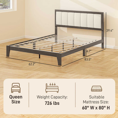 Queen Size Bed Frame with Headboard Queen Platform Bed Frame with Wooden Slats No Box Spring Needed Easy Assembly Walnut - luxuryhomedecoridea.com