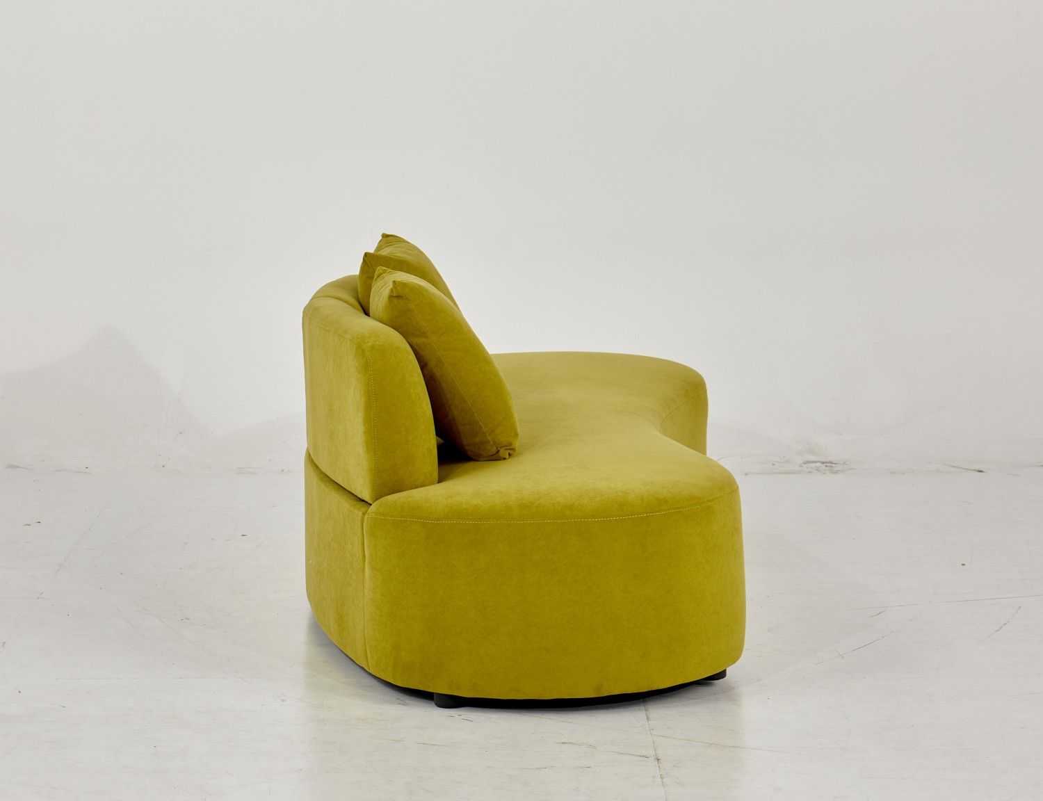 90" Curved Sofa with Throw Pillows, 4 Seater Luxury Velvet Couch with Half Moon Design and High-Density Foam, Ideal for Modern Living Room, Office & Apartment, Olive Green - luxuryhomedecoridea.com