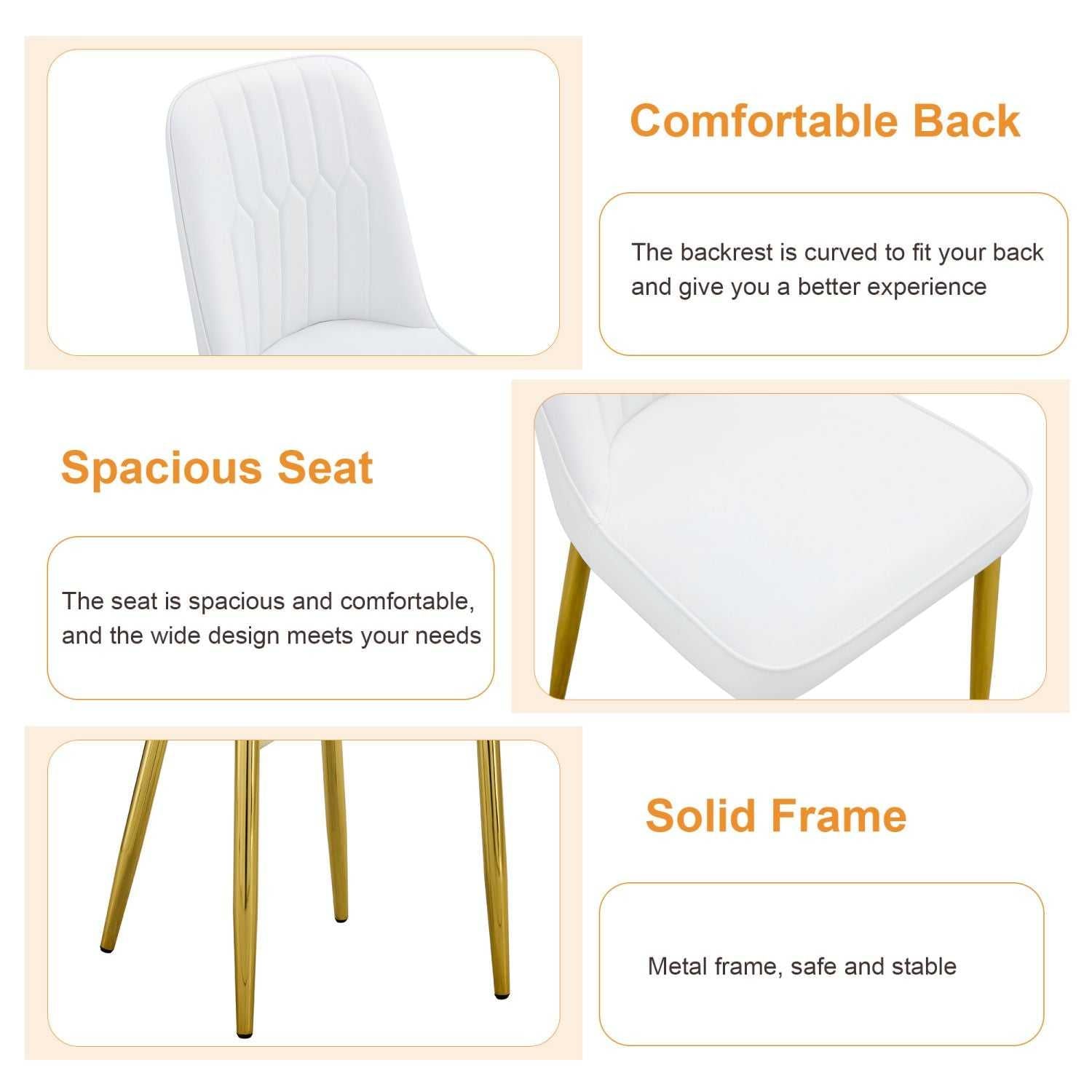 Table and chair set.Table and chair set.White imitation marble texture glass top + lower black MDF board,silver metal legs.Paired with 4 WHITE chairs with PU artificial leather backrest cushions. - luxuryhomedecoridea.com