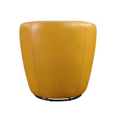 Luxury Living Room Furniture Swivel Chair Yellow Top Grain Leather Upholstery Solid Wood 1pc Barrel Back Accent Chair - luxuryhomedecoridea.com