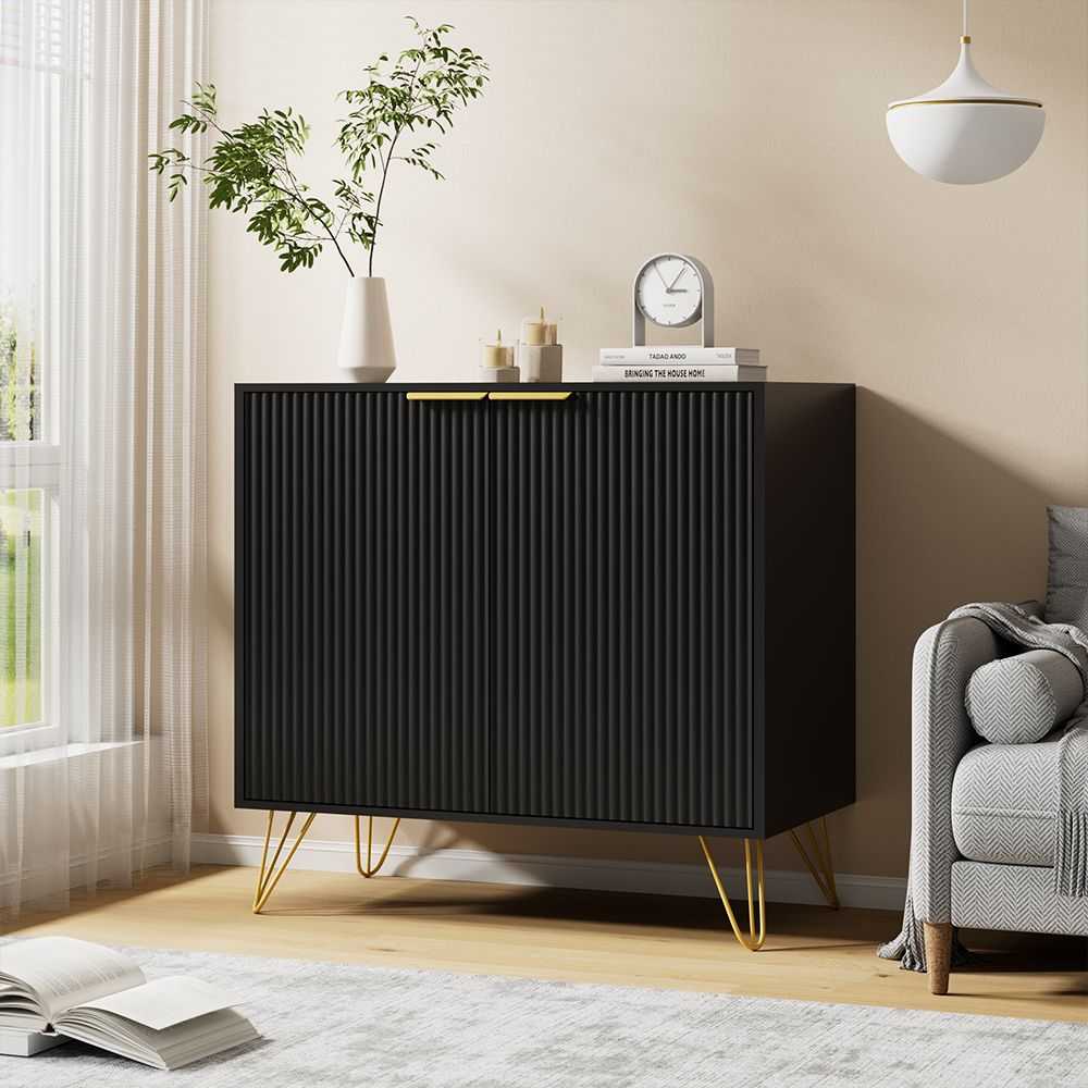 Sideboard Storage Cabinet with Adjustable Shelves, Buffet Cabinet, Elegant Fashionable Storage Cabinet with Golden Handle and Metal Legs, Modern Coffee Bar Station, Wood Kitchen Table - luxuryhomedecoridea.com