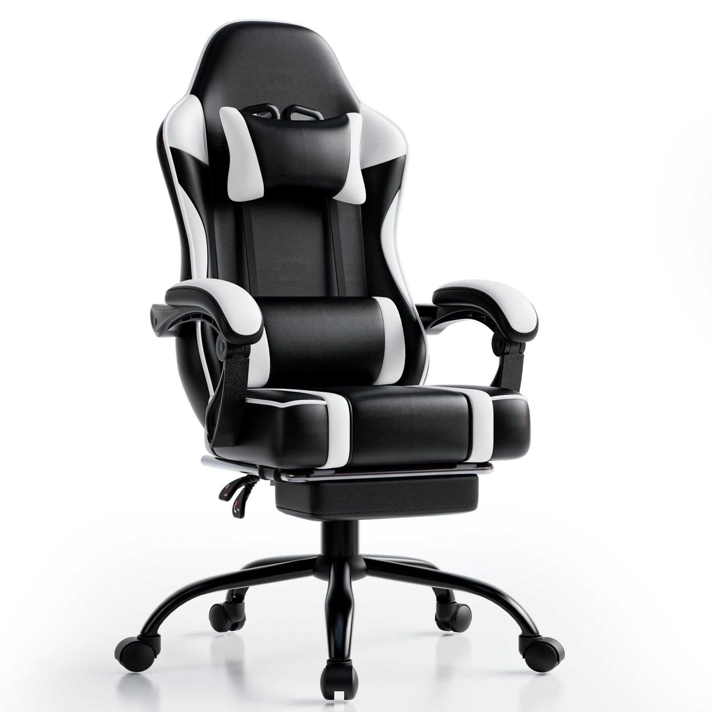 Video Game Chairs for Adults, PU Leather Gaming Chair with Footrest, 360°Swivel Adjustable Lumbar Pillow Gamer Chair, Comfortable Computer Chair for Heavy People - luxuryhomedecoridea.com