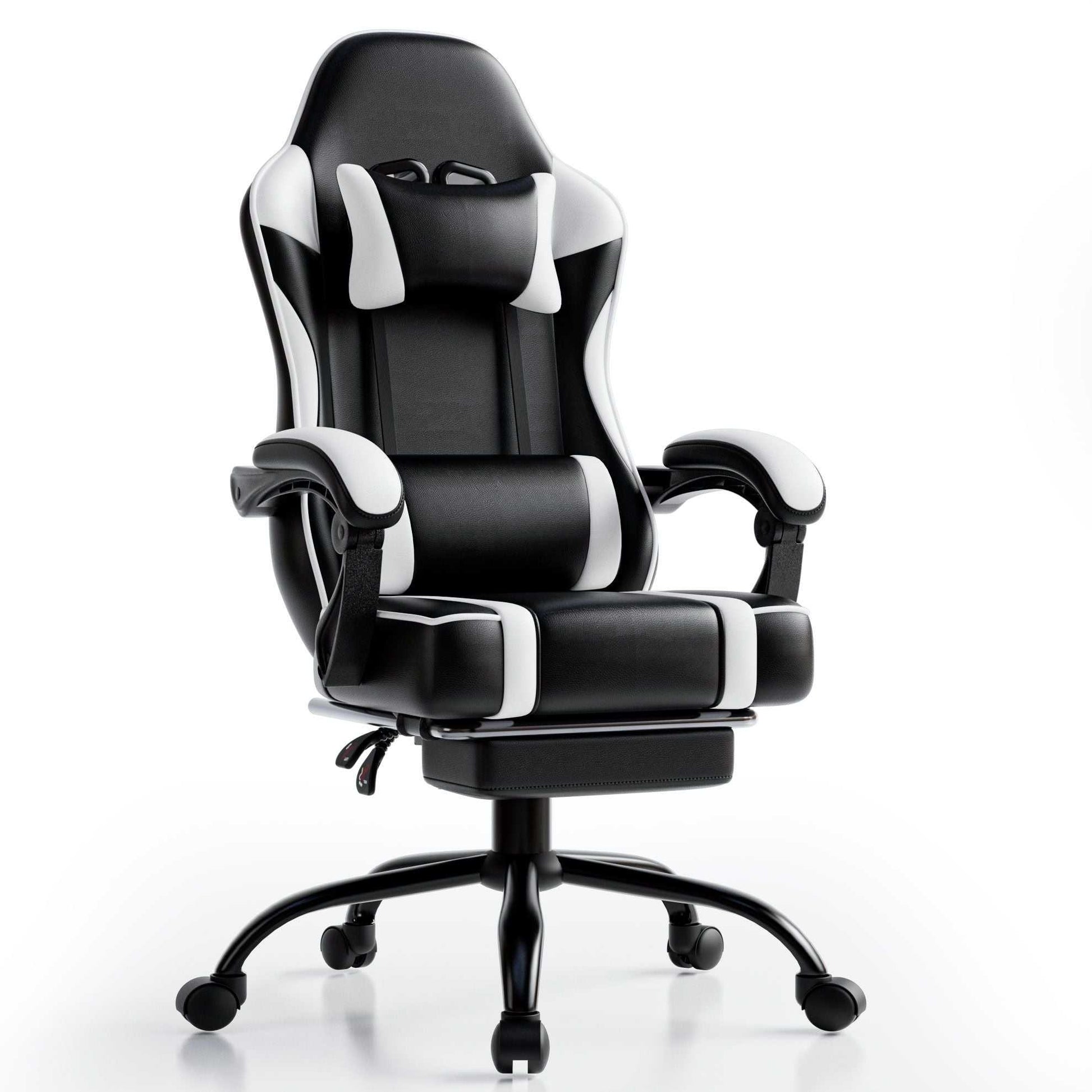 Video Game Chairs for Adults, PU Leather Gaming Chair with Footrest, 360°Swivel Adjustable Lumbar Pillow Gamer Chair, Comfortable Computer Chair for Heavy People - luxuryhomedecoridea.com