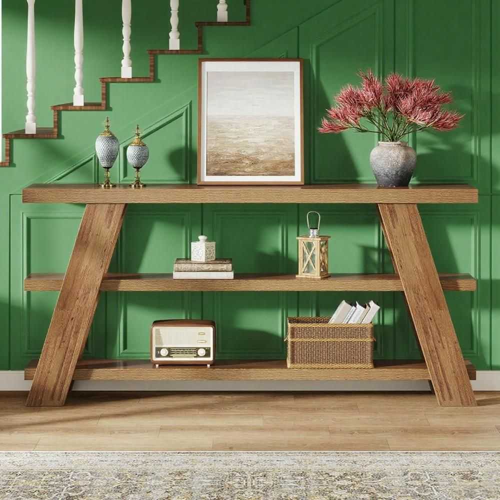 70.9" Extra Long Console Table with Storage, 3-Tier Narrow Wooden Sofa Table Behind The Couch - luxuryhomedecoridea.com