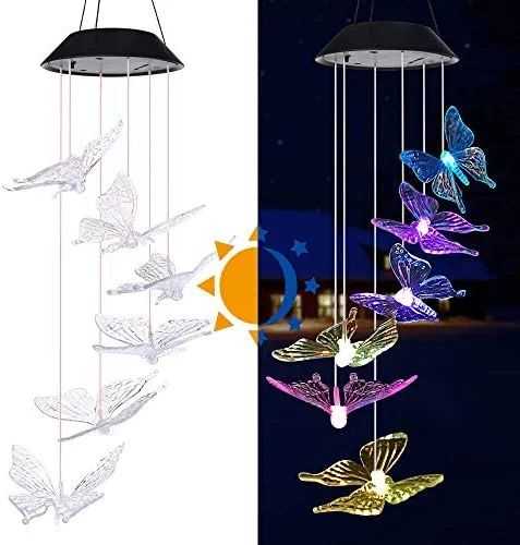 Yard Decor Lights; Solar Butterfly Chimes; 2023 Gifts for Mom/Dad/Women/Grandma/Wife/Daughter/Sister/Aunt/Nana/Grandfather/ ; Father Birthday Gifts; Mother Day Outdoor Decor; Gardening Gift - luxuryhomedecoridea.com