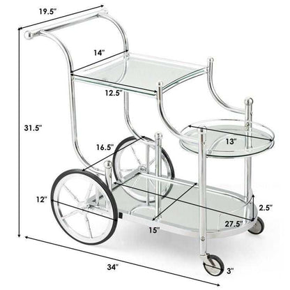 Kitchen Rolling Bar Cart with Tempered Glass Suitable for Restaurant and Hotel - luxuryhomedecoridea.com
