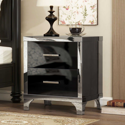 Elegant High Gloss Nightstand with Metal Handle,Mirrored Bedside Table with 2 Drawers for Bedroom,Living Room - luxuryhomedecoridea.com
