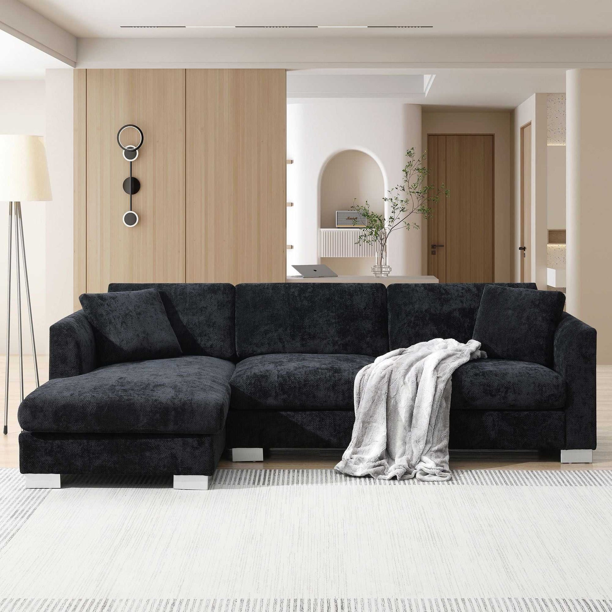 [VIDEO provided][New] 96*56" Modern Cloud Sectional Sofa,L-shaped Luxury Couch Set with 2 Free pillows,4-seat Chenille Indoor Furniture with Oversized Chaise for Living Room,Apartment,Office,3 Colors - luxuryhomedecoridea.com