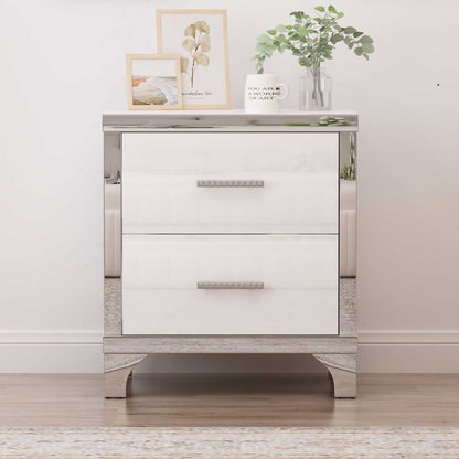 Elegant High Gloss Nightstand with Metal Handle,Mirrored Bedside Table with 2 Drawers for Bedroom,Living Room - luxuryhomedecoridea.com