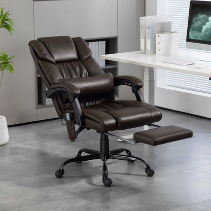 High Back PU Leather Massage Office Chair, 6 Vibration Points, Ergonomic with Footrest, Adjustable Height, Remote, Brown - luxuryhomedecoridea.com