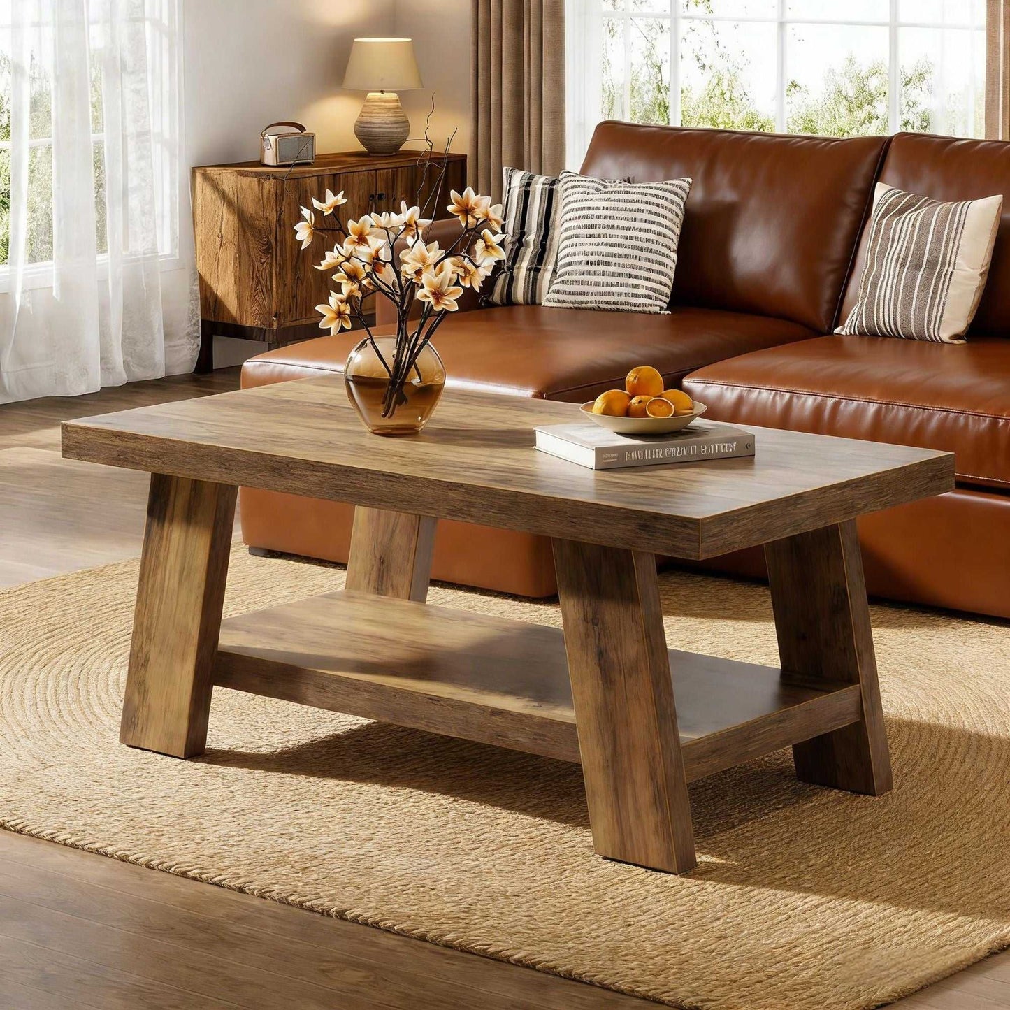Coffee Table, Farmhouse 2-tier Center Table with Storage - luxuryhomedecoridea.com