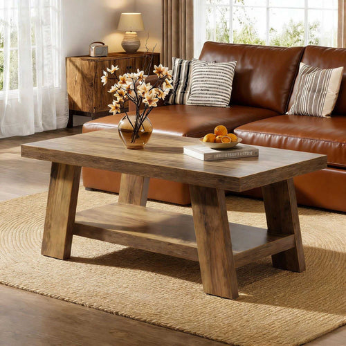 Coffee Table, Farmhouse 2-tier Center Table with Storage - luxuryhomedecoridea.com