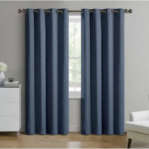Woven Textured Grommet Blackout Curtain Panel, 1-Piece, Blue, 50" W x 84" L - luxuryhomedecoridea.com