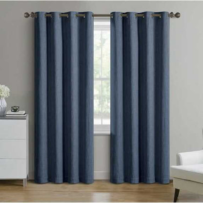 Woven Textured Grommet Blackout Curtain Panel, 1-Piece, Blue, 50" W x 84" L - luxuryhomedecoridea.com